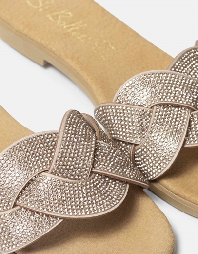 Εικόνα της Δερμάτινα σανδάλια Ελληνικής Κατασκευής με πλεκτή φάσα από strass Χαλκός