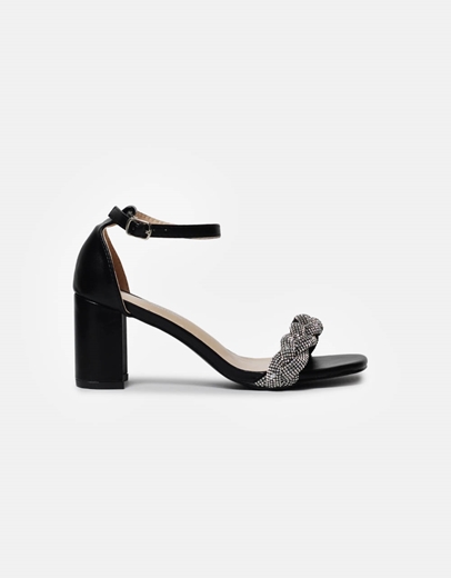 Εικόνα της Πέδιλα μονόχρωμα με φάσα πλεξούδα από strass Μαύρο