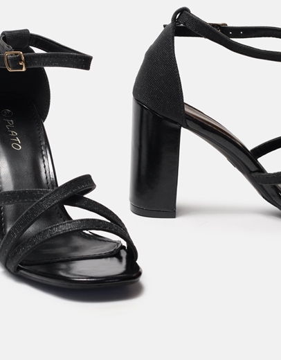 Εικόνα της Πέδιλα Ελληνικής κατασκευής από glitter με τετράγωνο τακούνι Μαύρο