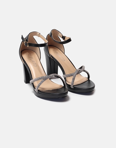 Εικόνα της Πέδιλα Ελληνικής κατασκευής με μπαρέτα και λουράκια από strass Μαύρο