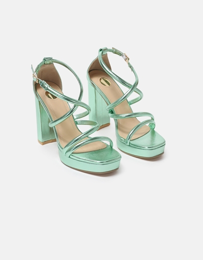 Εικόνα της Πέδιλα με τετράγωνο τακούνι και χιαστί σχέδιο Πράσινο