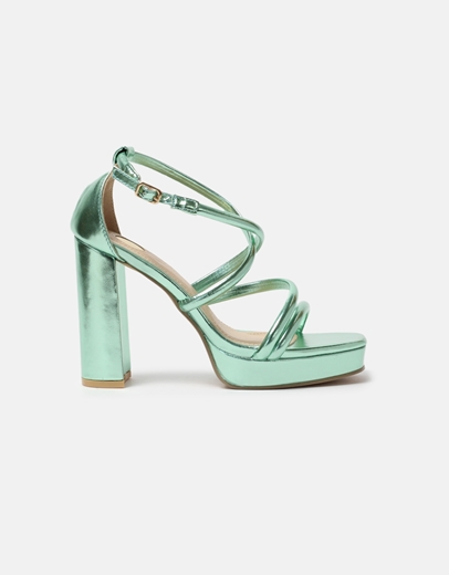 Εικόνα της Πέδιλα με τετράγωνο τακούνι και χιαστί σχέδιο Πράσινο