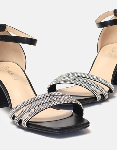 Εικόνα της Πέδιλα με μπαρέτα και λουράκια από strass Μαύρο