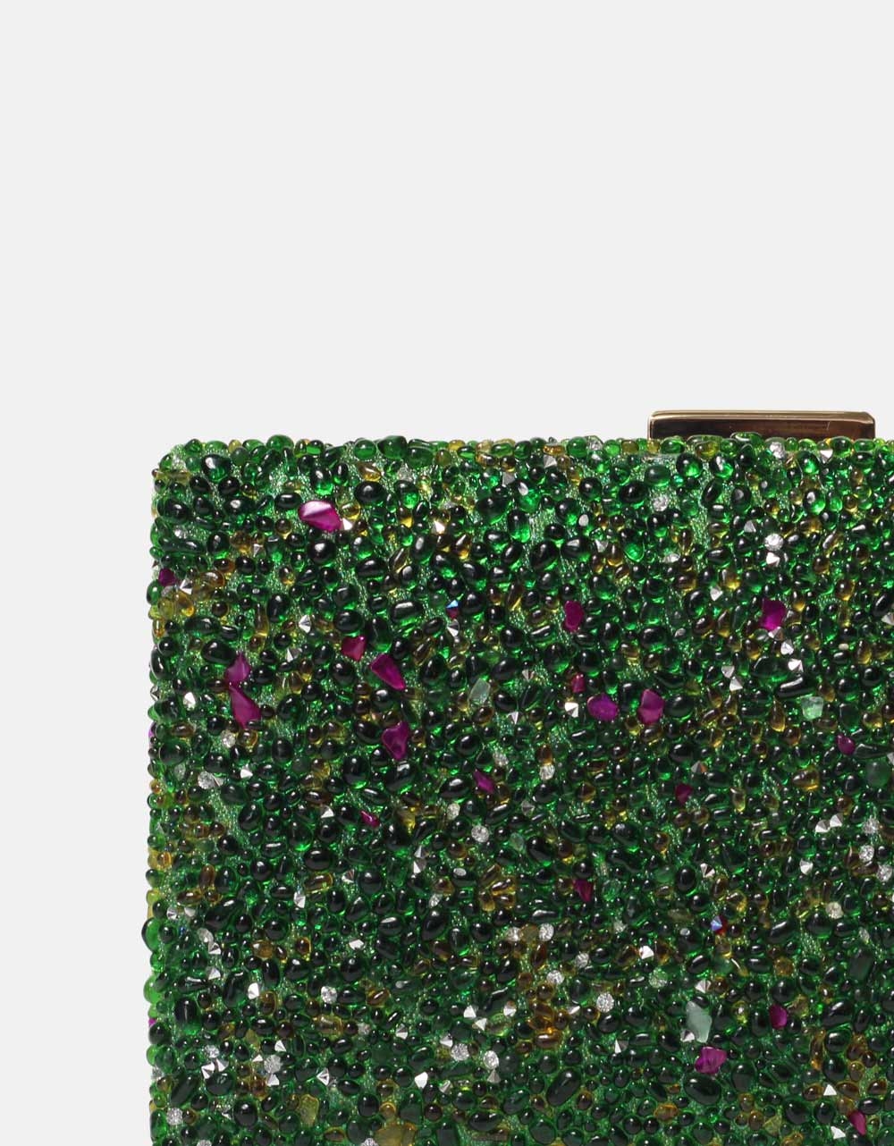 Εικόνα από Tσαντάκι clutch σατέν με διακοσμητικές πέτρες Πράσινο