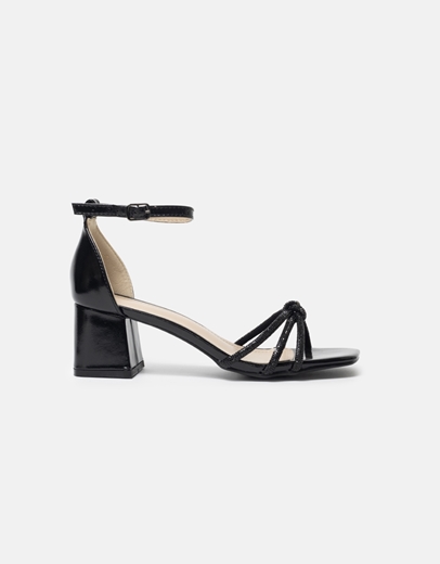 Εικόνα της Χαμηλά μονόχρωμα πέδιλα με strass και μπαρέτα Μαύρο