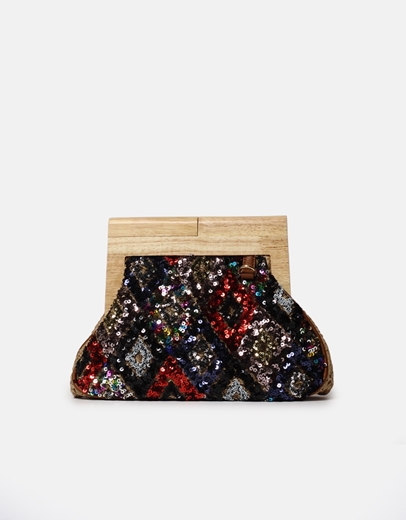 Εικόνα της Ψάθινο τσαντάκι clutch διακοσμημένο με παγιέτες Μαύρο