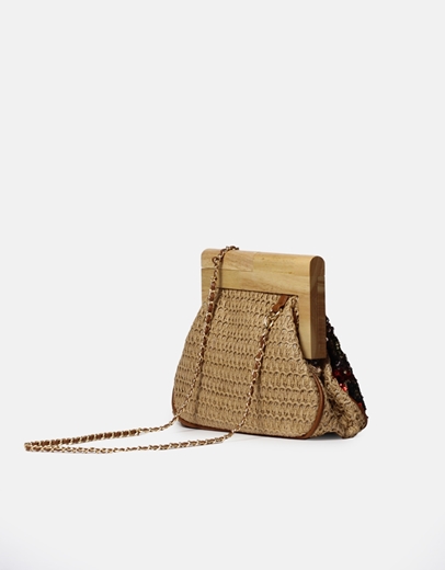 Εικόνα της Ψάθινο τσαντάκι clutch διακοσμημένο με παγιέτες Μαύρο