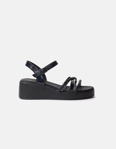 Εικόνα της Σανδάλια flatforms με μπαρέτα και strass Μαύρο