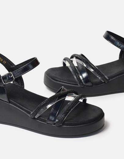 Εικόνα της Σανδάλια flatforms με μπαρέτα και strass Μαύρο