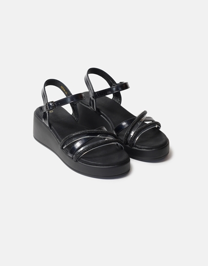 Εικόνα της Σανδάλια flatforms με μπαρέτα και strass Μαύρο