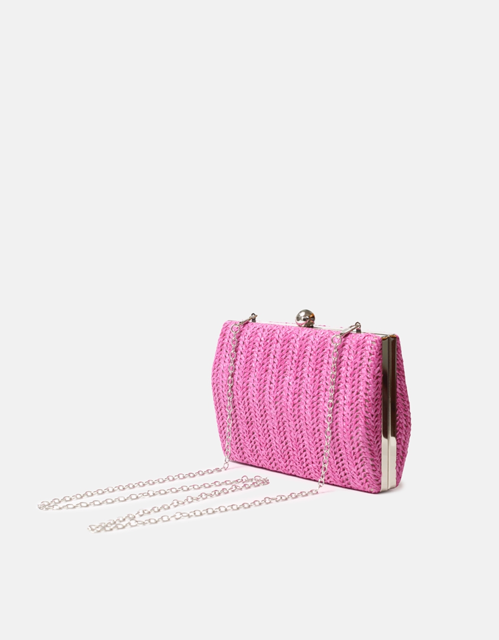 Εικόνα από Ψάθινη τσάντα clutch μονόχρωμη με αλυσίδα Φούξια
