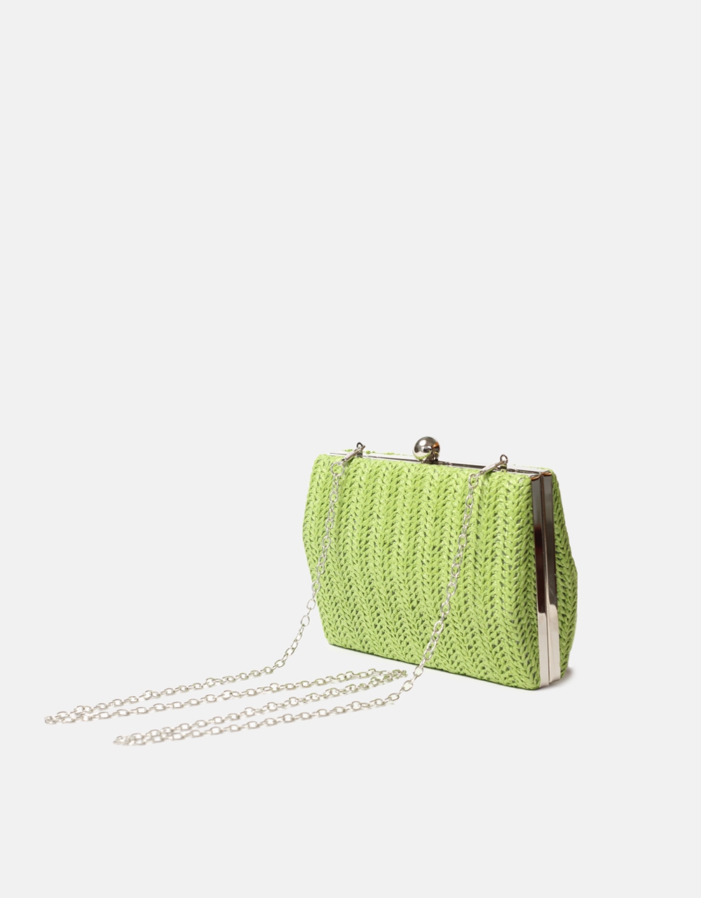 Εικόνα από Ψάθινη τσάντα clutch μονόχρωμη με αλυσίδα Πράσινο