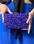 Εικόνα από Tσαντάκι clutch σατέν με διακοσμητικές πέτρες Μπλε