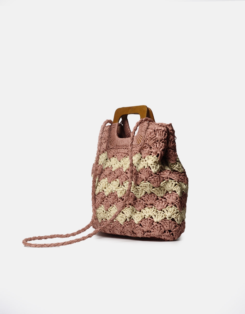 Εικόνα από Ψάθινη τσάντα χειρός με με ξύλινη χειρολαβή Ροζ