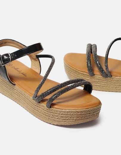 Εικόνα της Flatforms εσπαντρίγιες με λουράκια από strass Μαύρο