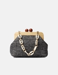 Εικόνα από Ψάθινο τσαντάκι clutch με ξύλινα στοιχεία Μαύρο