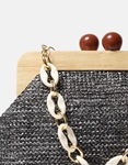 Εικόνα από Ψάθινο τσαντάκι clutch με ξύλινα στοιχεία Μαύρο