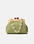 Εικόνα από Ψάθινο τσαντάκι clutch με ξύλινα στοιχεία Πράσινο