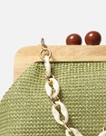 Εικόνα από Ψάθινο τσαντάκι clutch με ξύλινα στοιχεία Πράσινο