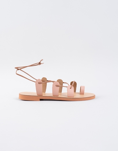 Εικόνα της Δερμάτινα σανδάλια lace up Ελληνικής κατασκευής Nude