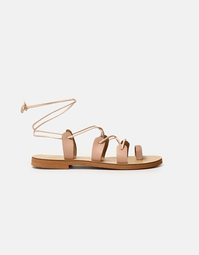 Εικόνα της Δερμάτινα σανδάλια lace up Ελληνικής κατασκευής Ροζ