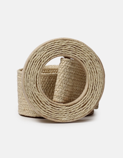 Εικόνα της Ζώνη με σχέδιο πλέξης και στρογγυλό τοκά Μπεζ