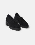 Εικόνα από Suede μονόχρωμα loafers με τετράγωνο τακούνι Μαύρο