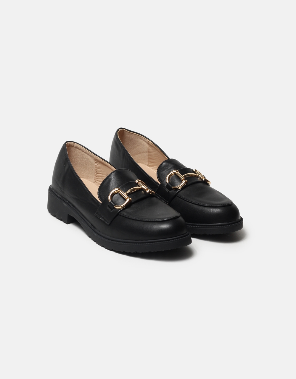 Εικόνα από Flat μονόχρωμα loafers με μεταλλική αγκράφα Μαύρο