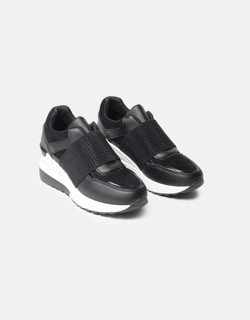 Εικόνα από Basic sneakers με λεπτομέρεια από strass Λευκό/Μαύρο