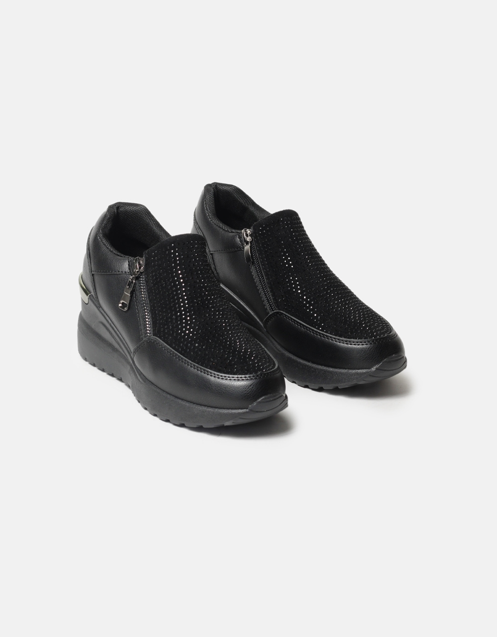 Εικόνα από Sneakers με διπλό φερμουάρ και strass Μαύρο