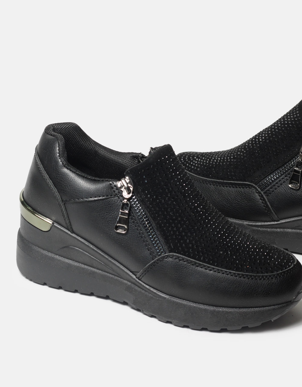 Εικόνα από Sneakers με διπλό φερμουάρ και strass Μαύρο