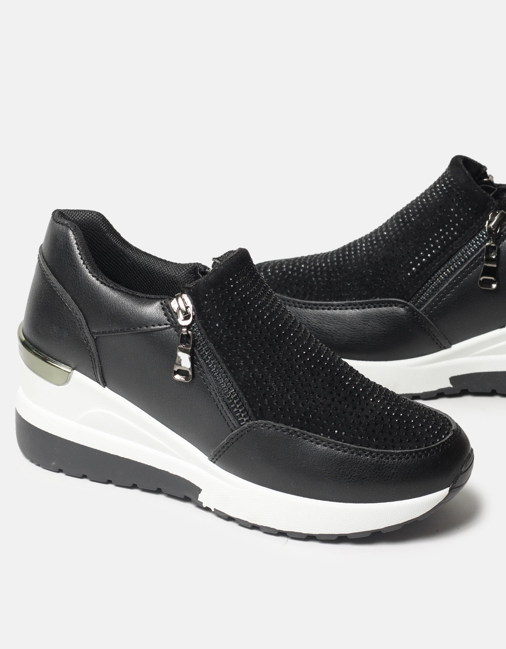 Εικόνα από Sneakers με διπλό φερμουάρ και strass Μαύρο/Λευκό