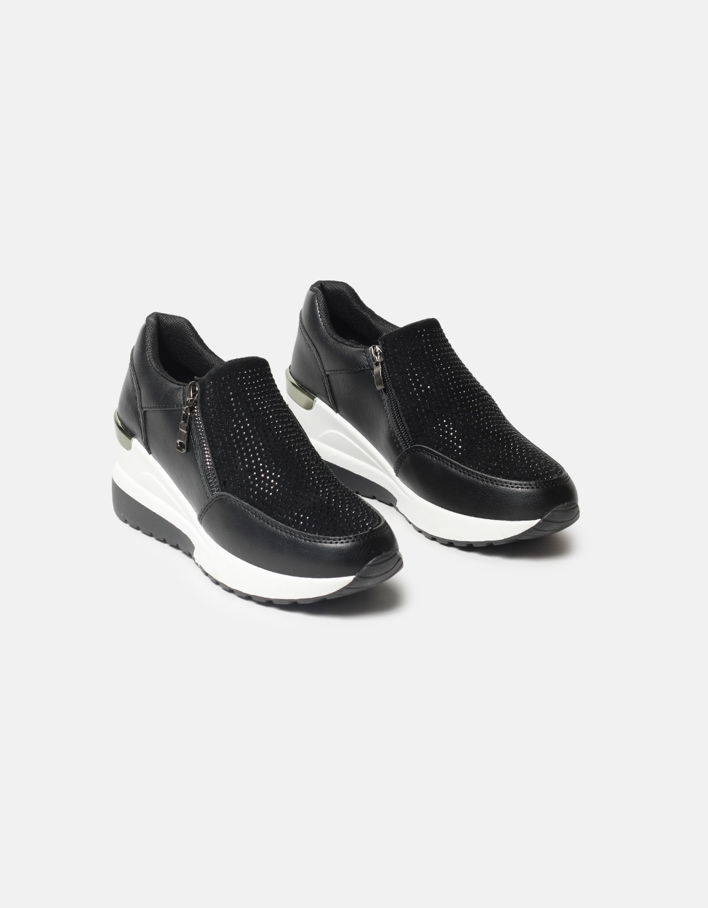 Εικόνα από Sneakers με διπλό φερμουάρ και strass Μαύρο/Λευκό