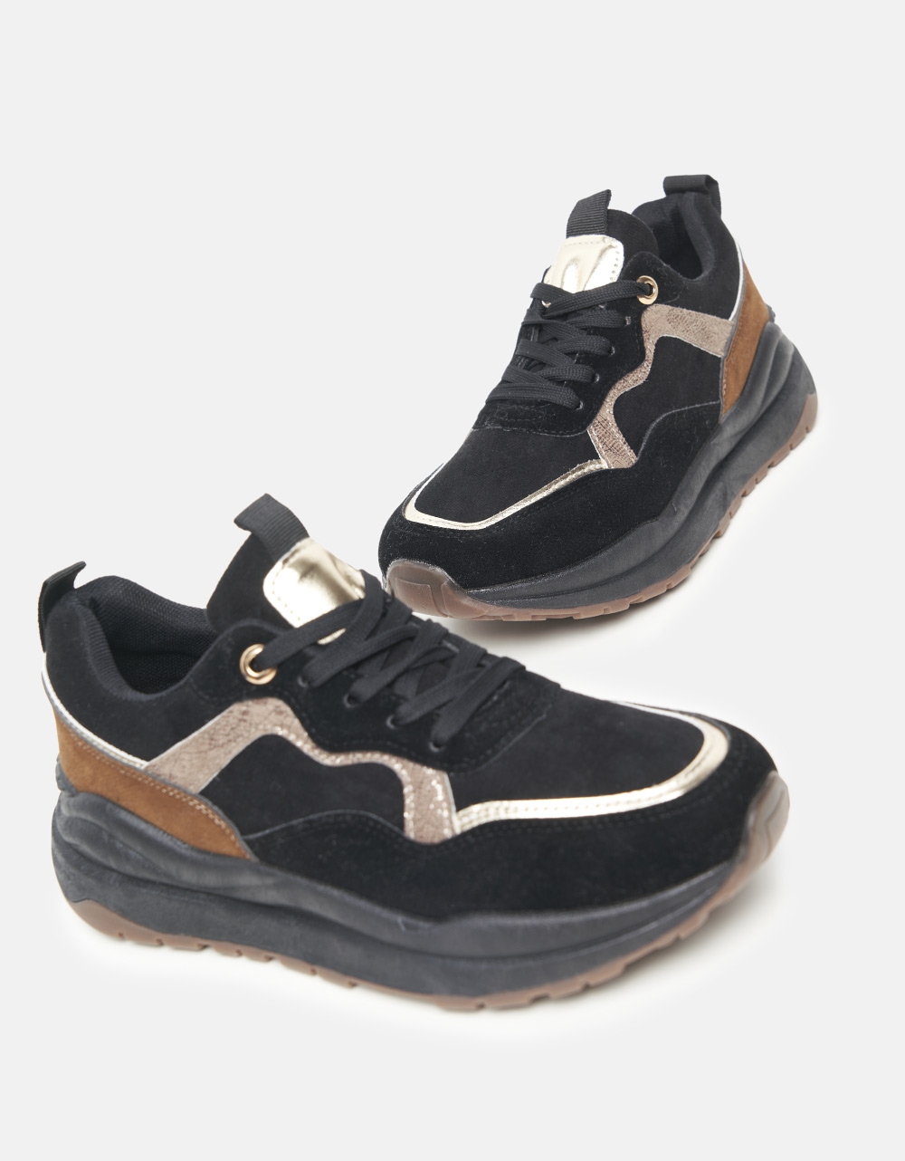 Εικόνα από Sneakers με διπλή σόλα και συνδυασμό υλικών Μαύρο