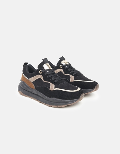 Εικόνα της Sneakers με διπλή σόλα και συνδυασμό υλικών Μαύρο