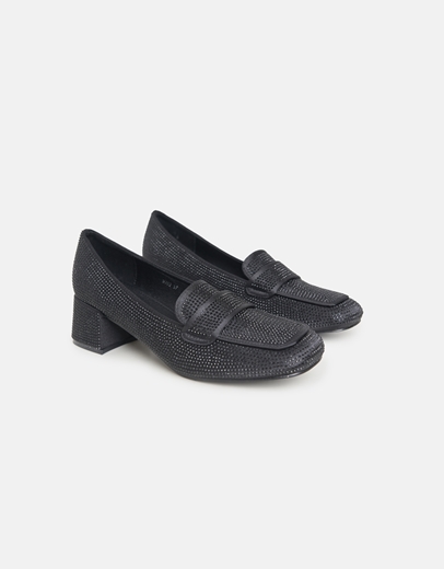 Εικόνα της Loafers με strass και χαμηλό τακούνι Μαύρο
