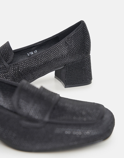 Εικόνα της Loafers με strass και χαμηλό τακούνι Μαύρο