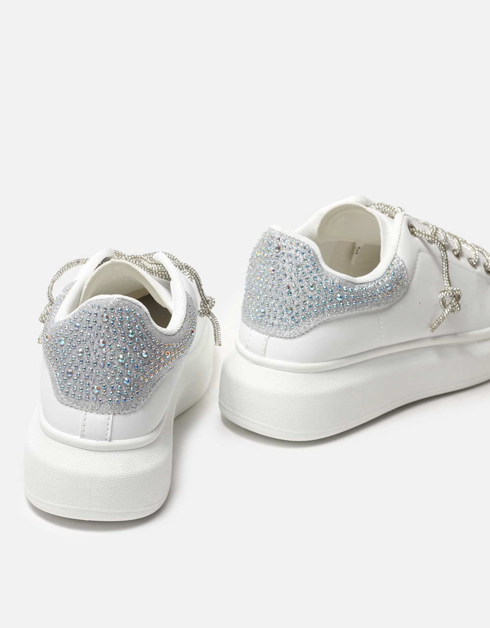Εικόνα από Sneakers με διπλή σόλα διακοσμημένα με strass Λευκό/Ασημί