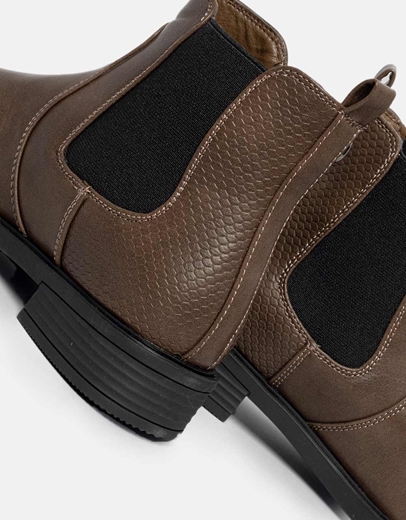 Εικόνα της Χαμηλα μποτάκια με λάστιχο στο πλάι μονόχρωμα Καφέ