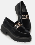 Εικόνα από Velvet μονόχρωμα loafers με χρυσή αγκράφα Μαύρο