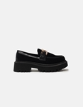 Εικόνα από Velvet μονόχρωμα loafers με χρυσή αγκράφα Μαύρο