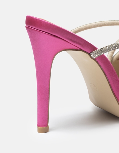 Εικόνα της Open heel σατέν γόβες με λεπτομέρεια από strass Φούξια