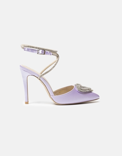 Εικόνα της Open heel σατέν γόβες με λεπτομέρεια από strass Λιλά