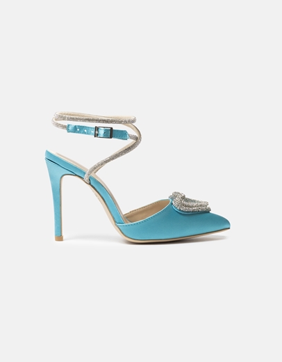 Εικόνα της Open heel σατέν γόβες με λεπτομέρεια από strass Σιέλ