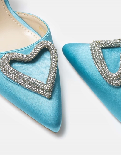 Εικόνα της Open heel σατέν γόβες με λεπτομέρεια από strass Σιέλ