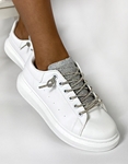 Εικόνα από Basic sneakers με κορδόνια από strass Λευκό/Ασημί