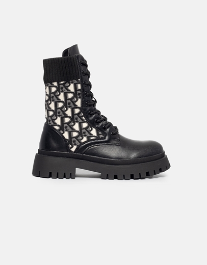 Εικόνα της Μποτάκια με κορδόνια και συνδυασμό υλικών Μαύρο