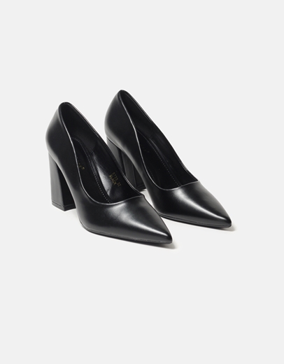 Εικόνα της Μυτερές μονόχρωμες γόβες με τετράγωνο τακούνι Μαύρο