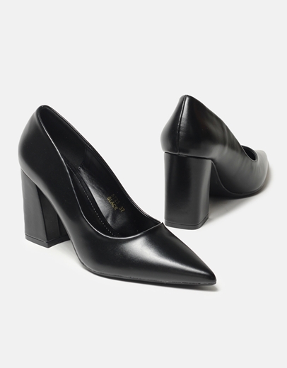 Εικόνα της Μυτερές μονόχρωμες γόβες με τετράγωνο τακούνι Μαύρο