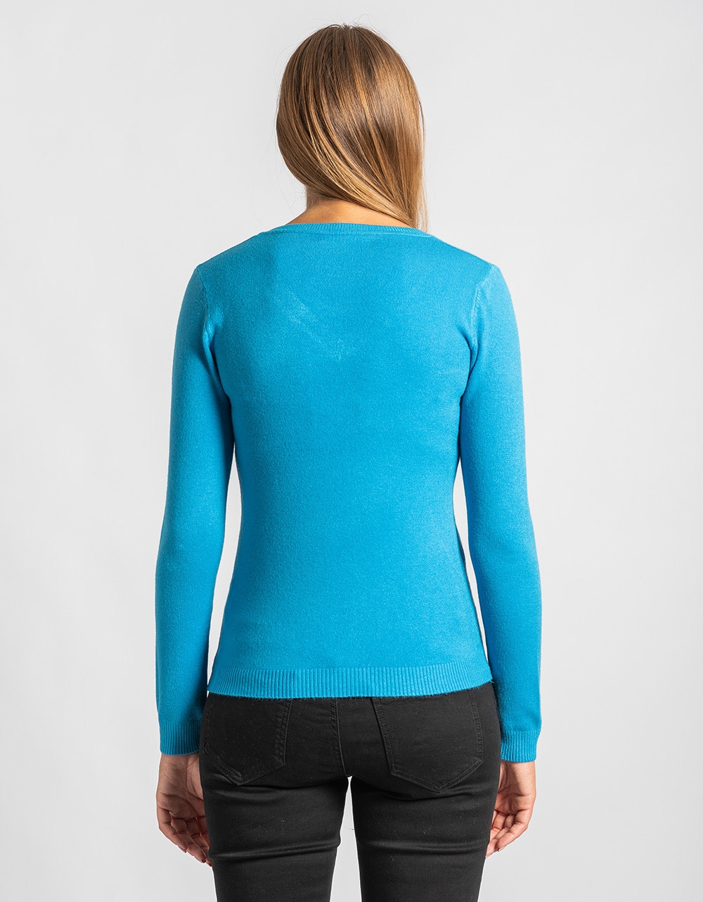Εικόνα από Basic πλεκτή μονόχρωμη μπλούζα με V cut Μπλε